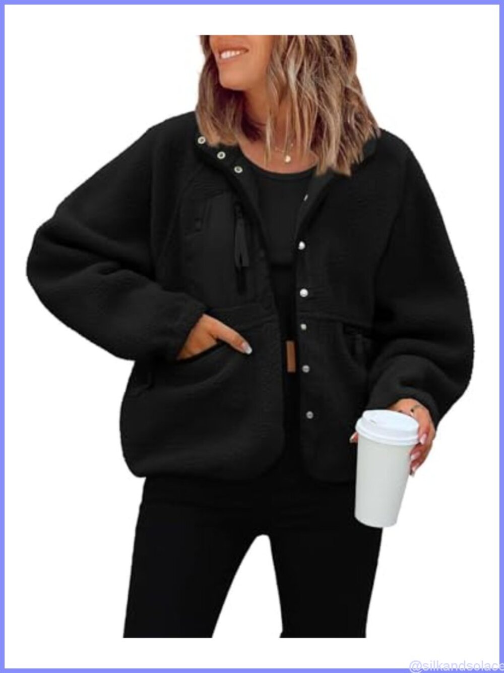 Cropped Fuzzy Fleece Button Down Jacket Womens Oversized Sherpa Coat